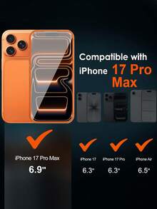 2pcs Tempered Glass Screen Protector For IPhone 17 Pro Max 6.9 Inch, With 1pc Metal Camera Lens Protector, Anti-Scratch, Lens Protective Case, High Definition Clear Film, Suitable For IPhone 17 Pro Max (Mixed Set), Orange - Orange - View 2