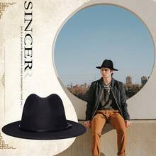 JEWELRYWE Fedora Hats For Men And Women, Classic Wide-Brimmed Felt Hats, Panama Hats, Birthday, Anniversary, Christmas Gifts - 黑色 - 查看 3