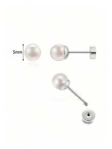 女士金色螺旋仿珍珠耳钉，平底仿珍珠耳钉，仿珍珠耳钉，防过敏不锈钢穿孔首饰，适合女孩的礼物 - 珍珠耳環 - 查看 15