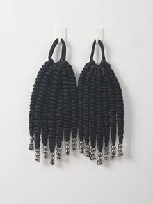Fluffy Curly Short Ponytail Hair Extension, With Gold Or Silver Beads, Heat-Resistant Synthetic Fiber, Suitable For Girls/Children, 1pc/2pcs, 8 Inches - Black - View 10