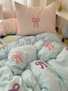 Cut Embroidery Colorful Bowknot Duvet Cover Set, White Bedding Set 3pcs,Including 1 Duvet Cover And 2 Pillowcases, Ultra Soft Breathable Chic Comforter Cover - Blue - View 4