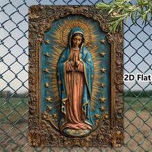 Hello Young "Vintage Virgin Of Guadalupe Metal Wall Art - Rustic Tin Sign Religious Decor, Catholic Home Blessing, Our Lady Of Guadalupe Icon, Farmhouse Style Mary Painting For Living Room, Bedroom" - 彩色 - 查看 12