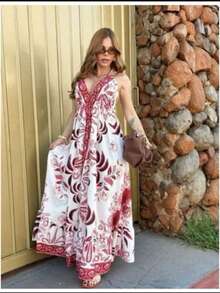 Long Dress With  Print, Summer 2025 . - 熱帶粉紅色 - 查看 3