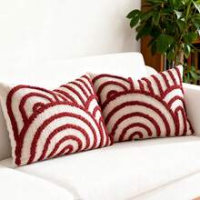 1 buah/2 buah Set Sarung Bantal Pola Geometris Setengah Lingkaran, Sarung Bantal Persegi Bordir Beludru Lingkaran Kanvas, Untuk Penggunaan Sehari-hari di Kamar Tidur, Ruang Tamu, Sofa, Halaman, Dekorasi Taman, Tanpa Isi 30*50cm 45*45cm - Burgundy - View 11