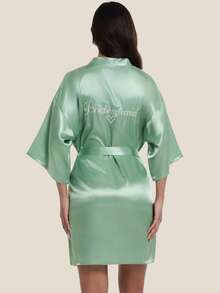 1pc Elegant Embroidered Short Bridesmaid Robe - Green - View 4