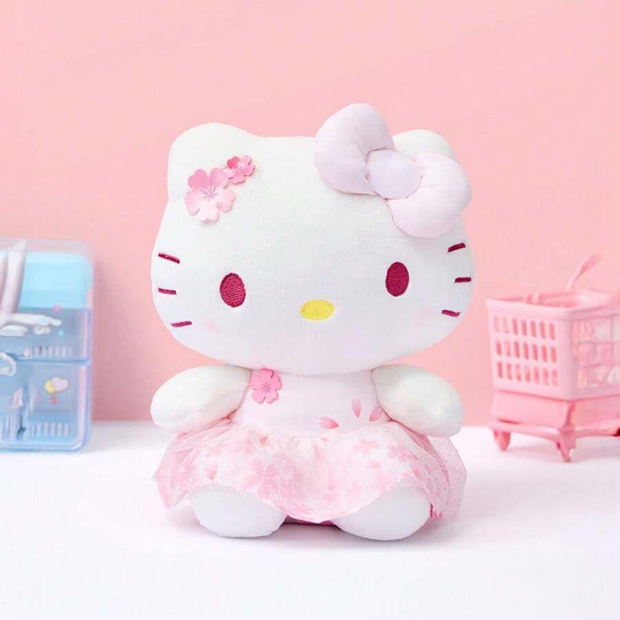 Miniso Bộ sưu tập tượng Hello Kitty số 8 của Sakura Story - Được trang trí bằng các chi tiết hoa anh đào mềm mại, chất liệu nhung mềm mại và ấm áp, một người bạn đồng hành và vật trang trí lý tưởng (1 chiếc) - Đỏ - Xem 1