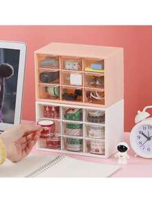 1 9-Panel Desktop Drawer Storage Box, Made Of ABS Plastic Material, Transparent Multi-Compartment Jewelry And Cosmetics Storage Box, Suitable For Office Supplies, Cosmetics, Jewelry, Earrings, Room Decoration, School Dormitory Decoration