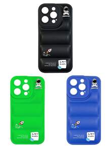 3 piezas Funda de teléfono acolchada minimalista de astronauta en 3D, compatible con iPhone, 17 Pro Max, cubiertas de funda de teléfono, funda de teléfono linda, compatible con iPhone 13/14/15/16/16 Plus/16 Pro Max - Multicolor - Ver 19