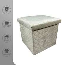 Otomana plegable de terciopelo con forma de cubo de almacenamiento, reposapiés tapizado, otomana de almacenamiento, adecuada para dormitorio y sala de estar, gris, 30 x 30 x 30 cm/38 x 38 x 35 cm/76 x 38 x 35 cm, tres tamaños para elegir. - Caqui - Ver 1