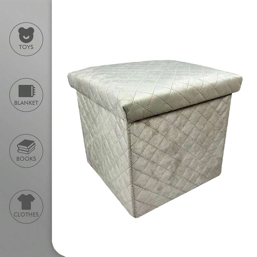 Otomana plegable de terciopelo con forma de cubo de almacenamiento, reposapiés tapizado, otomana de almacenamiento, adecuada para dormitorio y sala de estar, gris, 30 x 30 x 30 cm/38 x 38 x 35 cm/76 x 38 x 35 cm, tres tamaños para elegir. - Caqui - Ver 1