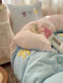 Cut Embroidery Colorful Bowknot Duvet Cover Set, White Bedding Set 3pcs,Including 1 Duvet Cover And 2 Pillowcases, Ultra Soft Breathable Chic Comforter Cover - Blue - View 3