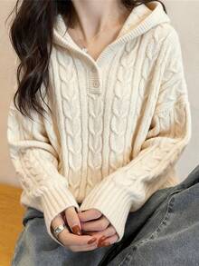 Women's Casual Fashionable Versatile Loose Fit Apricot Hoodie Sweater - Beige - View 1