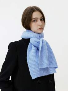 1pc Women's Solid Color Wool Blend Star Pattern Knitted Neck Warmer, Fashionable Streetwear For Autumn/Winter, Suitable For Outdoor Activities And Photography