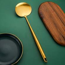 1件金/银色不锈钢圆形铲子，中式厨具套装，带柄，厨房烹饪勺铲蘑菇铲 - 彩色 - 查看 2