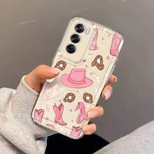 Funda de Teléfono de Botas y Sombrero de Vaquero Rosa para Oppo A3/A3 Pro/Opponetwork, Compatible con: Reno 5/8T, 10 y 11Pro (12F), 76S-A, 76-S&A, 76-X-A58 - Funda Protectora Creativa de Moda Transparente a Prueba de Golpes de TPU Suave - Colores mixtos - Ver 4