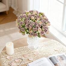 1 szt. Sztuczne kwiaty róży, jedwabne bukiety, sztuczne rośliny, wazon na wiosenny ślub, do domu, jadalni, sypialni, kuchni, łazienki, dekoracji, na Dzień Matki, Walentynki, przyjęcie urodzinowe, akcesoria, dekoracje ogrodowe - Fioletowy - Zobacz 5