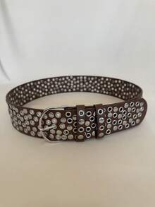 Y2K Brown Wide Belt, Sexy Baddie Style Metal Punk Street Rivet Decoration Faux Leather Belt - Brown - View 6