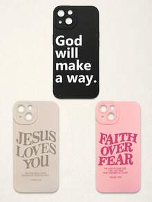 3pcs Christian Style Black/Beige/Pink Phone Cases Compatible With IPhone & Galaxy - Multicolor - View 42