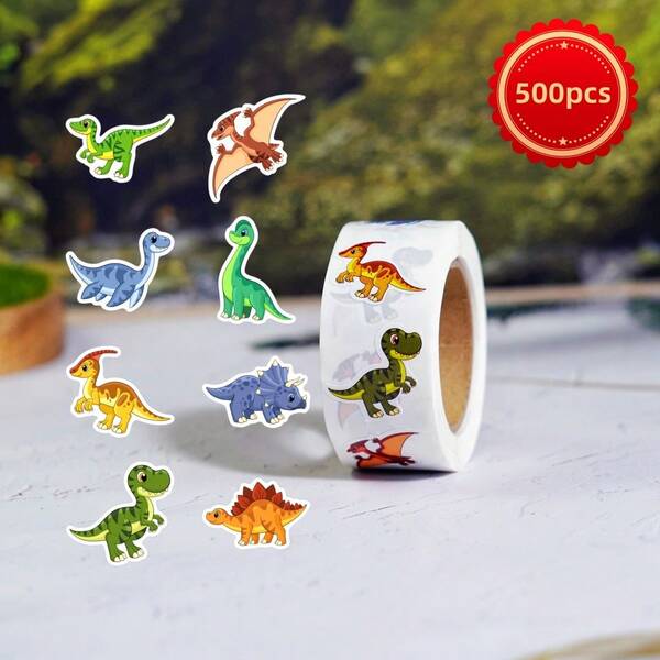 500pcs Dinosaur Sticker Roll, Cute Cartoon Vinyl Decals For Kids Water Bottles, Laptops, Scrapbooking & DIY Crafts