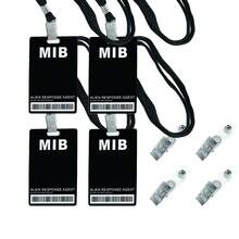 MIB 黑衣人新奇 ID 徽章道具服装，带挂绳的 ID 徽章卡，秘密特工 ID 卡夹神秘派对用品，适合角色扮演、派对