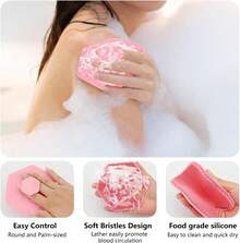 Cepillo de silicona para cuerpo, silicone scrubber para multifunción, cepillo corporal silicon de baño exfoliante, estropajo para cuerpo, cepillo para baño corporal de la piel(Negro) - Rosa - Ver 2