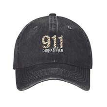 911 Dispatcher Leopard 3 Mens And Womens Washable Hat, Funny Graphic Print Text Letters Unisex Adult Adjustable Baseball Cap, Fashion Casual Sun Hat Washed Denim Baseball Cap Made In USA - Beige - View 1