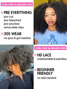 CURLYME Wear And Go Glueless Upgrade Afro Curly 7*5 Transparent Lace Closure Wig Pre-Bleached Mini-Knots Pre-Plucked Hairline Pre-Cut Lace Unprocessed Human Wig Hair 180% Density 10-14 Bob Inch Natural Color High Density High Quality Wig Daily Use Beginners Friendly Suitable For Outfits Vacation Gifts Looking Elegant Accessory Vacay Bridesmaid Gifts Charming Elegant For Women Weave Glueless Synthetic Wigs Halloween Wednesday Addams Free Gift - SNatural - View 7