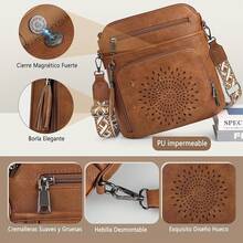 RAINSMORE Bolsa Crossbody Mujer, Bolsas Bandolera de Impermeable Cuero, Bolso Crossbody para Mujer diario, viajes, trabajo - Marrón - Ver 6