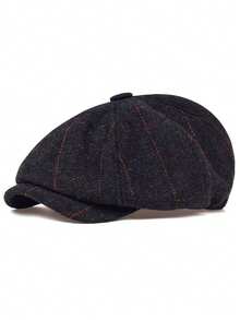 1pc Herringbone Tweed Newsboy Cap, Men's Fashion Hat, Retro Headwear, Suitable For Autumn/Winter Daily Wear, British Academic Style, Octagonal Cap, Gift Option - Multicolor - View 12