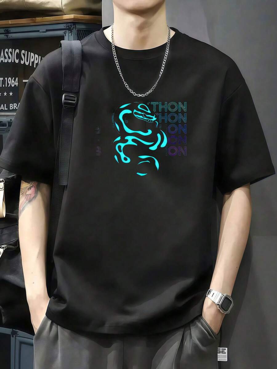 Retro Ball Python Snake T-Shirt - Black - View 1