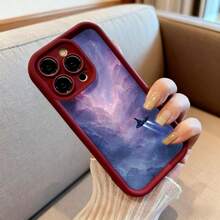 Cubierta de teléfono con borde protector color negro con estampado de nave espacial en galaxia púrpura y azul para uso diario y viajes - Negro - Ver 6