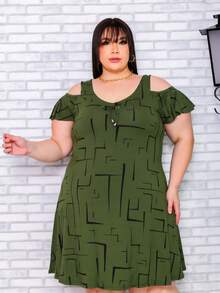 Plus Size  Dress With Thick Straps (G1-G2-G3) - Military Green Maze - View 3