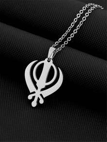 1件复古不锈钢光滑吊坠项链，男女皆宜的百搭钛钢配饰 - 宗教吊墜項鍊 - 查看 6