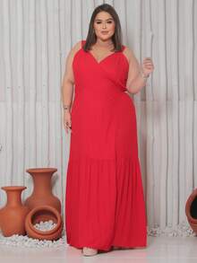 Long Wrap Dress With Thin Straps Made Of Smooth Viscose Linen. - 紅色 - 查看 2