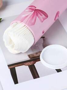 1pc Cute Pink Bow Print Tissue Box Holder - Portable Round Tube Car And Home Tissue Box - Bow - View 5