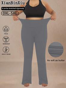 XianBinXiu 1pc Plus Size Dark Grey High Waist Flare Leg Yoga Pants, Autumn/Winter, High Elasticity Squat Proof Design, Knit Fabric, Comfortable Fit For Daily Wear And Workout