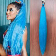 Synthetic 28Inch Long Straight Ponytail Extensions For Women Daily Use Parties And Halloween Purple Red DIY Braided Ponytail - Multicolor - View 14