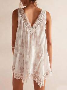 Women Lace Trim Ruffle Tank Top Y2K V Neck Sleeveless Loose Fit Slip Camisole Dressy Vacation Flowy Party Club Vest - 白色 - 查看 3