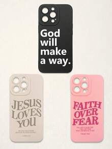 3pcs Christian Style Black/Beige/Pink Phone Cases Compatible With IPhone & Galaxy - Multicolor - View 21