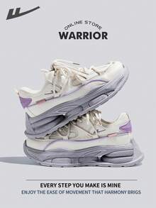 WARRIOR 女式舒适街头风厚底鞋，秋冬季舒适跑步鞋，简约休闲又不失时尚感，四季皆宜，耐磨耐穿，适合全天穿着的训练鞋，保暖内衬运动鞋。 - 淺米/紫 - 查看 1