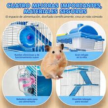 Jaula Premium Para Hámster,Jaula De Hámster De 4 Pisos Con Tobogán Y Hervidor De Agua Blue/marrón,23*17*44cm,Un parque infantil para animales pequeños, fácil de limpiar, resistente y duradero,Portátil y conveniente, la jaula para mascotas es pequeña y exquisita, bien ventilada, fácil de llevar a su mascota al hospital/juego al aire libre. Todo el dispositivo es muy ligero y se puede llevar fácilmente en viajes al aire libre, ya sea en paseos o excursiones. Pintura sin plomo, por lo que no es tóxica para los hámsters. - azul - Ver 4