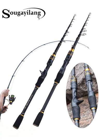 SOUGAYILANG 1 pieza Caña de pescar de fibra de carbono de 1,8 M para lanzamiento y spinning con asiento de carrete de ABS y mango de EVA, apta para agua salada y dulce, duradera y resistente