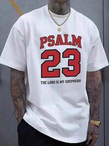 Camiseta de patrón cristiano para hombres - Salmo 23: El Señor es mi pastor camiseta con versículo bíblico - decoración digital roja ropa religiosa - camiseta ligera de verano adecuada para la iglesia y uso casual - diseño de contraste llamativo lavable en máquina - Blanco - Ver 1