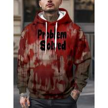 Men's 3D Print Hoodie - "Problem Solving" Graphic, Red And Black Street Style Sweatshirt With Pockets, Casual Long Sleeve Pullover, Perfect For A Relaxed Look, Comfortable Clothing, Bold Graphic Hoodie - Mixed Color - 查看 5