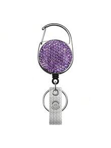 1pc Colorful Rhinestone Inlaid ABS Plastic Retractable Badge Reel, ID Card Holder With Belt Clip And 360 Degree Swivel Back To School - Multicolor - View 40