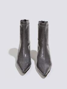 Botas de tobillo y botas cortas para mujer de 7 cm de tacón alto en color gris para otoño/invierno, cómodas y de moda con puntera puntiaguda, ajuste ceñido y tacón de gatito - Gris - Ver 2