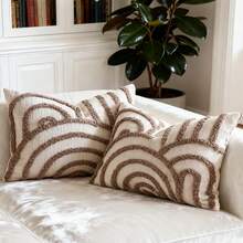 1 buah/2 buah Set Sarung Bantal Pola Geometris Setengah Lingkaran, Sarung Bantal Persegi Bordir Beludru Lingkaran Kanvas, Untuk Penggunaan Sehari-hari di Kamar Tidur, Ruang Tamu, Sofa, Halaman, Dekorasi Taman, Tanpa Isi 30*50cm 45*45cm - Kopi ringan - View 10
