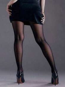 1pc Women's Wine Red Stockings, Suitable For Everyday Wear - 黑色 - 查看 3