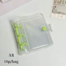 1pc A8 Transparent 3-Ring Binder, Cute Macaron Colored Loose Leaf Ledger, With Snap Button Soft Leather Surface Loose Leaf Notebook And Sticker Book, FEINIBOOK, Transparent Inner Page Replacement Core, Made Of Pp Material, Small Size, Large Capacity, Easy To Carry, Suitable For Diy Sticker Books, Hand Books, Or Placing Photo Cards, Photos, Small Objects, Etc. Of Idol Fans - Clear - View 17