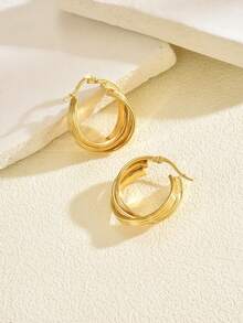 1对时尚简约镂空网格设计耳环，休闲通勤风格，女士款 - A - 查看 8